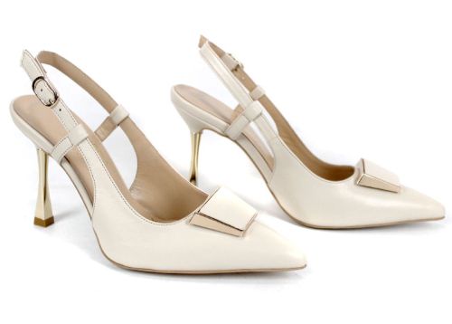 sandale dama elegante Velora Muse piele naturala crem