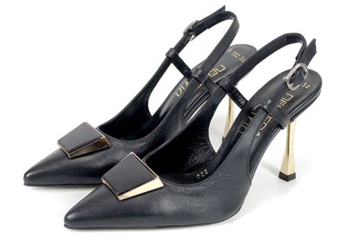 Velora Muse – sandale elegante damă cu vârf închis din piele naturală neagră