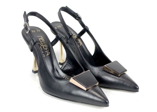 Velora Muse – sandale elegante damă cu vârf închis din piele naturală neagră