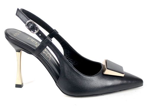 Velora Muse – sandale elegante damă cu vârf închis din piele naturală neagră