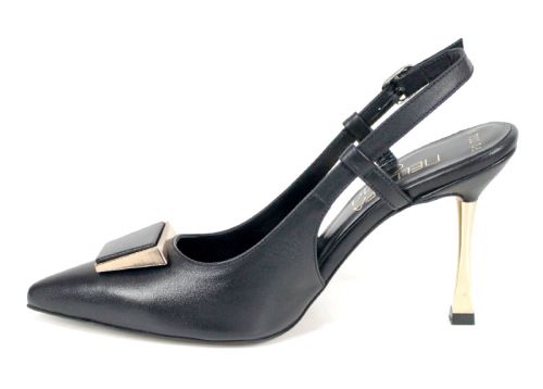 Velora Muse – sandale elegante damă cu vârf închis din piele naturală neagră