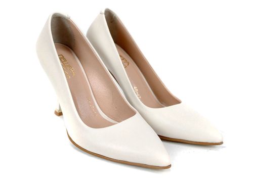 Metro Bloom – pantofi eleganți damă tip stiletto din piele naturală culoare crem