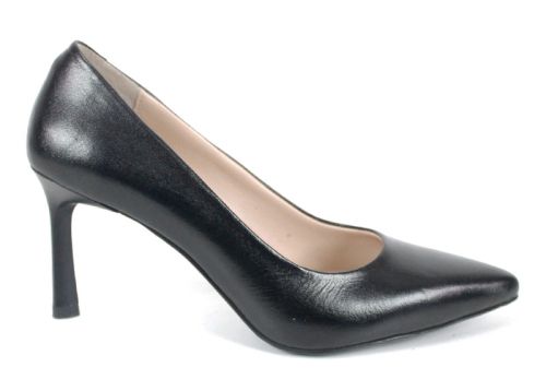 Marena Lumo – pantofi stiletto damă din piele naturală negri cu toc 8 cm