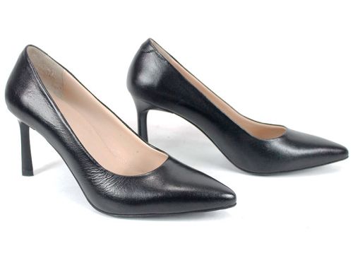 Pantofi stiletto damă Marena Lumo piele naturală negri toc 8 cm