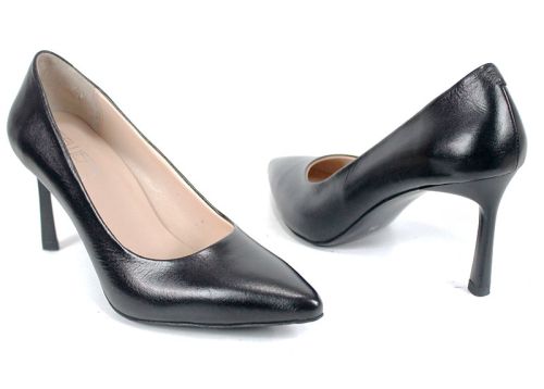 Marena Lumo – pantofi stiletto damă din piele naturală negri cu toc 8 cm