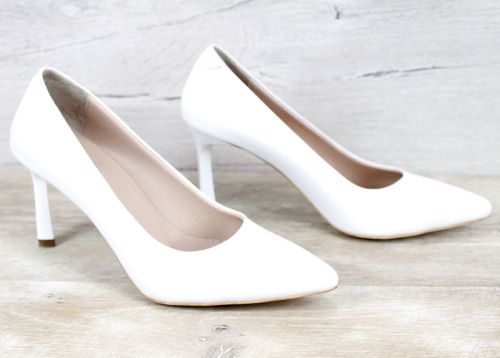 Pantofi stiletto damă albi Marena Lumo piele naturală toc 8 cm