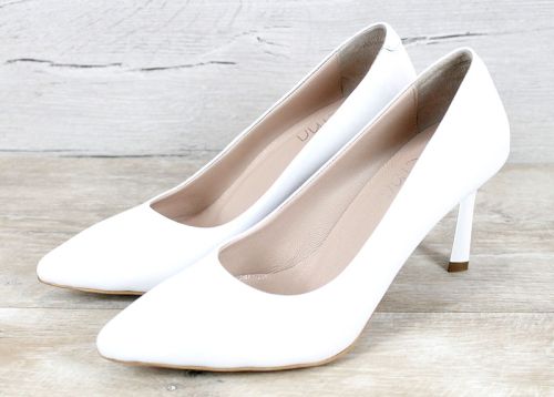 Marena Lumo – pantofi stiletto damă din piele naturală albi cu toc 8 cm
