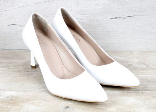 Marena Lumo – pantofi stiletto damă din piele naturală albi cu toc 8 cm