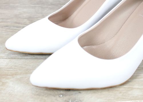 Pantofi stiletto damă albi Marena Lumo piele naturală toc 8 cm