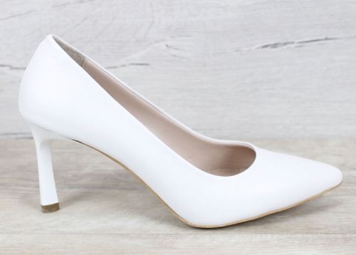 Marena Lumo – pantofi stiletto damă din piele naturală albi cu toc 8 cm