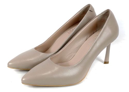 Marena Lumo – pantofi stiletto damă din piele naturală culoare bej închis (vizon) cu toc 8 cm