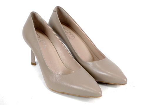 Marena Lumo – pantofi stiletto damă din piele naturală culoare bej închis (vizon) cu toc 8 cm