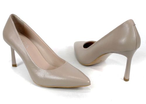 Pantofi stiletto damă Marena Lumo piele naturală bej închis vizon toc 8 cm