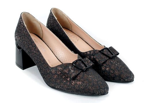 Serena Vento – pantofi damă din piele naturală cu imprimeu animal și toc stabil