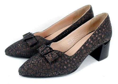 Serena Vento – pantofi damă din piele naturală cu imprimeu animal și toc stabil