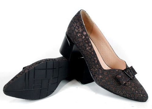 pantofi dama Serena Vento piele naturala imprimeu animal maro negru toc gros