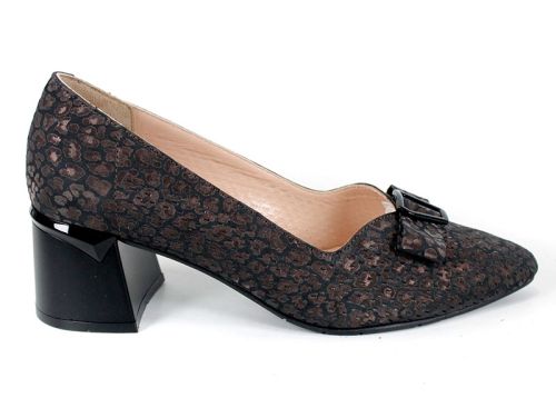 pantofi dama Serena Vento piele naturala imprimeu animal maro negru toc gros