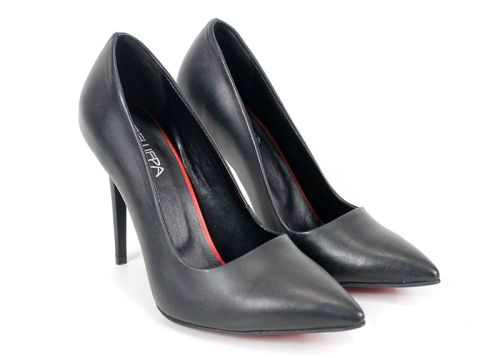 Celina Porto – Pantofi stiletto dama din piele naturală negri mat