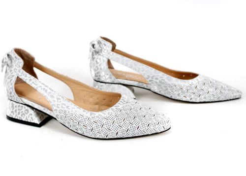 Pantofi damă Aria Flow albi din piele naturală perforată cu toc mic