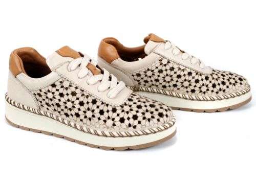 Pantofi damă Bellora Vita din piele naturală bej perforată cu șireturi