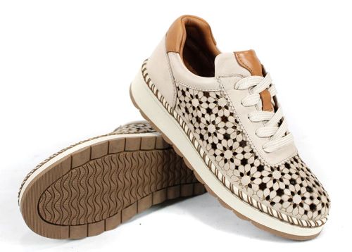 Pantofi damă Bellora Vita din piele naturală bej perforată cu șireturi