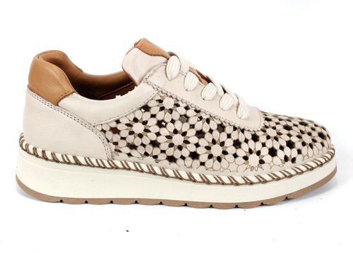 Bellora Vita – pantofi damă bej din piele naturală perforată cu șireturi