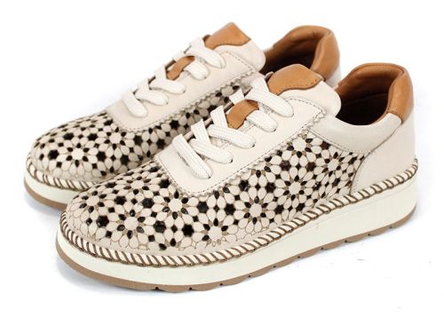 Bellora Vita – pantofi damă bej din piele naturală perforată cu șireturi