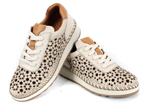 Bellora Vita – pantofi damă bej din piele naturală perforată cu șireturi