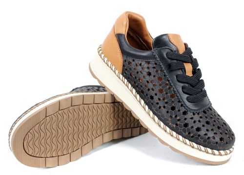 pantofi dama piele naturala perforati Bellora Vita negri cu sireturi