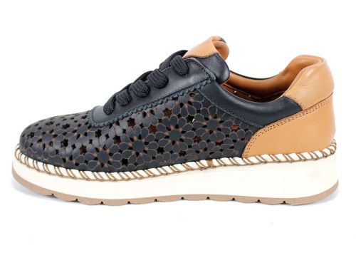 pantofi dama piele naturala perforati Bellora Vita negri cu sireturi