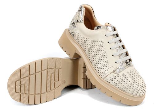 Virella Arte – pantofi damă din piele naturală perforată, bej