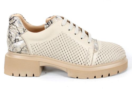Virella Arte – pantofi damă din piele naturală perforată, bej