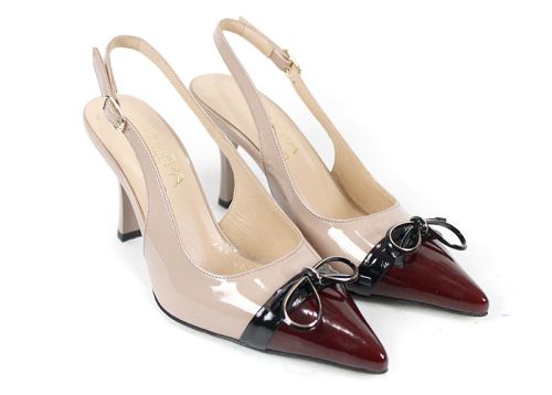 Siena Touch – sandale elegante dama din lac natural bej si bordo