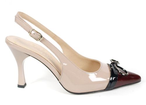 Siena Touch – sandale elegante dama din lac natural bej si bordo