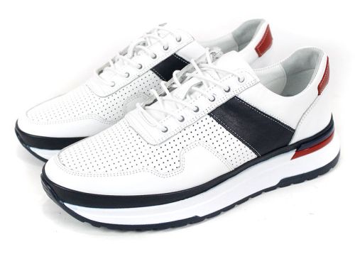 Porto Vento – pantofi sport-casual barbati din piele naturala alba perforata