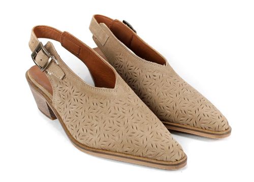 Sabot damă Aura Clara culoare scorțișoară – piele velur natural și stil cowboy modern