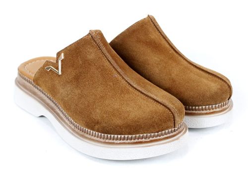 Sabot dama Velvet Step – piele velur moale, nuanță maro deschis