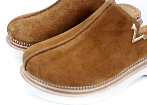 Sabot dama Velvet Step – piele velur moale, nuanță maro deschis