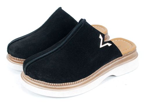 Sabot dama Velvet Step – velur natural, culoare negru clasic