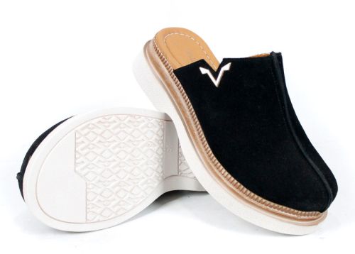 Sabot dama Velvet Step – velur natural, culoare negru clasic