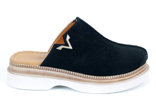 Sabot dama Velvet Step – velur natural, culoare negru clasic