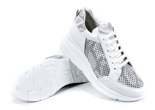 Pantofi Modern Allure – design aerisit alb cu accente gri