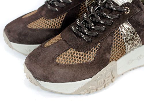 Celine Viora – sneakers damă din piele velur și material textil, maro închis