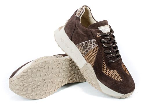 Celine Viora – sneakers damă din piele velur și material textil, maro închis