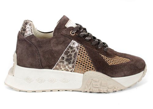 Celine Viora – sneakers damă din piele velur și material textil, maro închis