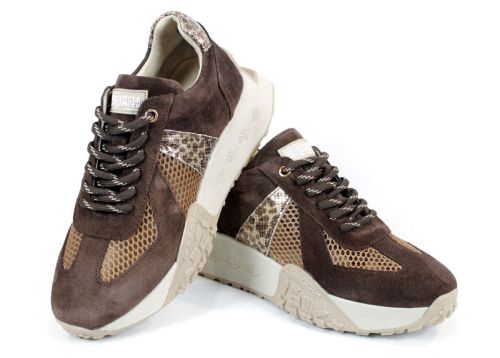 Celine Viora – sneakers damă din piele velur și material textil, maro închis