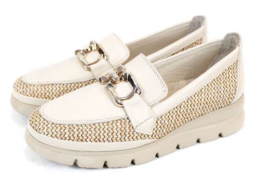 Ravena Sola – loaferi damă din piele naturală și material textil, bej