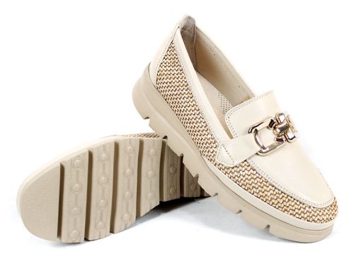 Ravena Sola – loaferi damă din piele naturală și material textil, bej