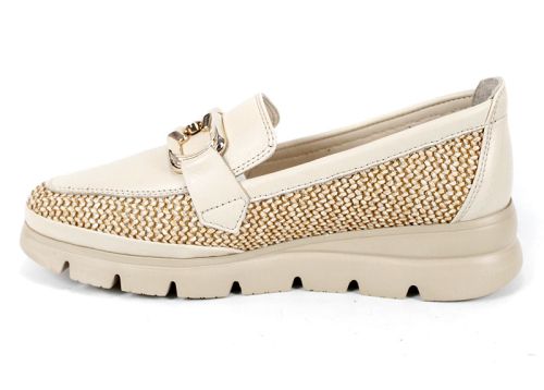 Ravena Sola – loaferi damă din piele naturală și material textil, bej