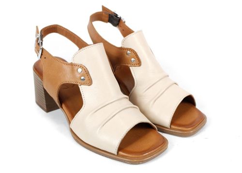 Belle Allure – sandale damă din piele naturală în bej și tabac